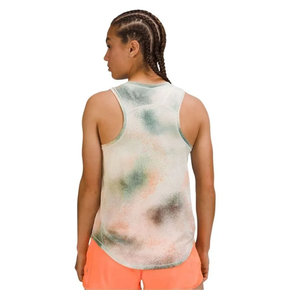 Lululemon‎ High Neck Running/Training Tank Spray Camo Silver Blue Multi